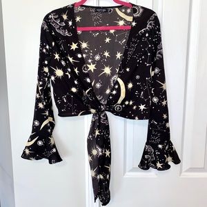 Nasty Gal Astrology Print Tie Front Top